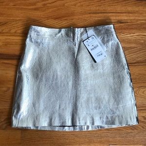 Zara 100% Leather Silver Skirt